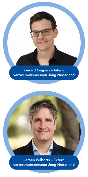 Portretten van Gerard Cuijpers en Jeroen Wilborts, de vertrouwenspersonen van Jong Nederland