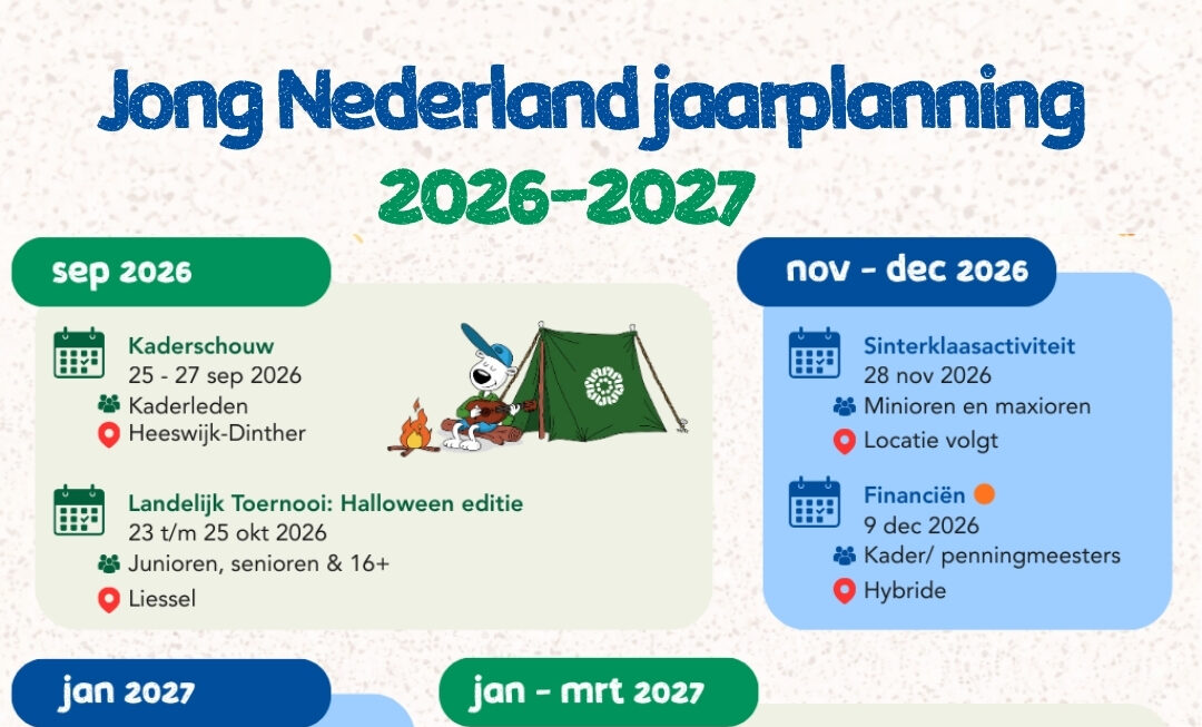 Jaarkalender van Jong Nederland voor 2026 en 2027